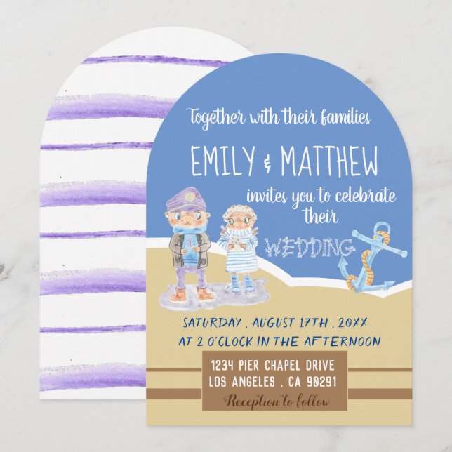 Cute Sea Otters Cartoon Beach Wedding Invitation (Front/Back)