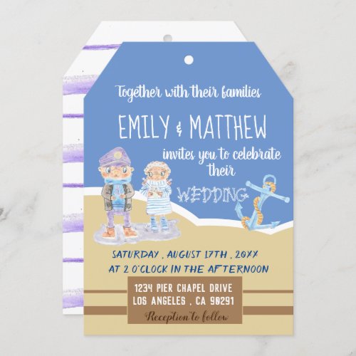 Cute Sea Otters Cartoon Beach Wedding Invitation