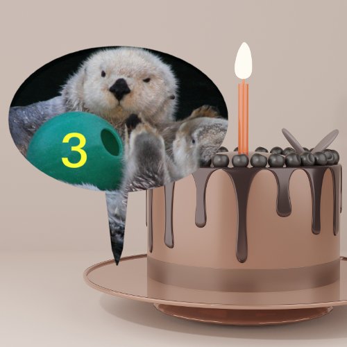 Cute Sea Otters Childs Birthday Age Cake Topper