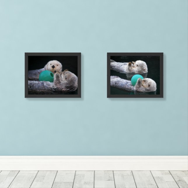 Cute Sea Otters Photographic Wall Art Sets (Wood Floor)