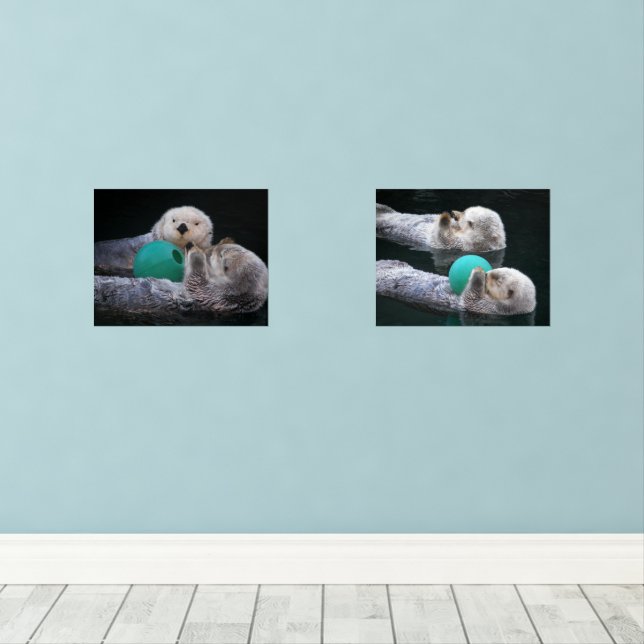 Cute Sea Otters Photographic Wall Art Sets (Wood Floor)