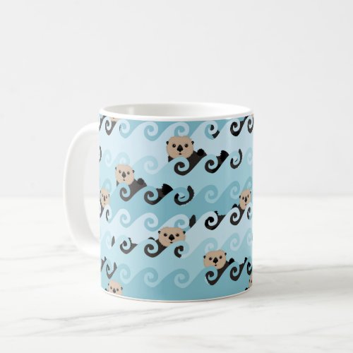 Cute Sea Otters Riding the Waves Coffee Mug