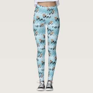 Cute Sea Otters Riding the Waves Leggings