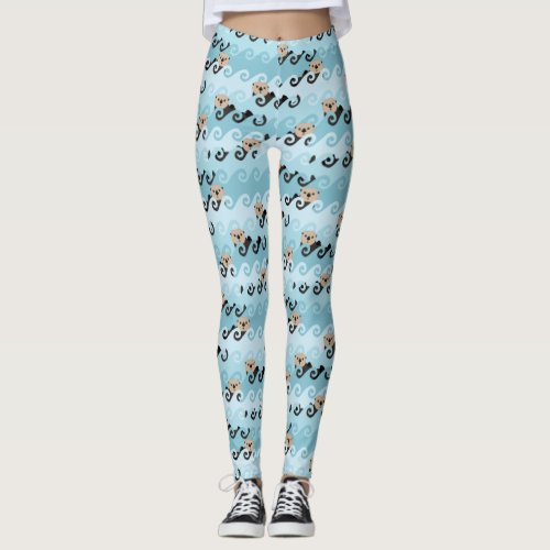 Cute Sea Otters Riding the Waves Leggings