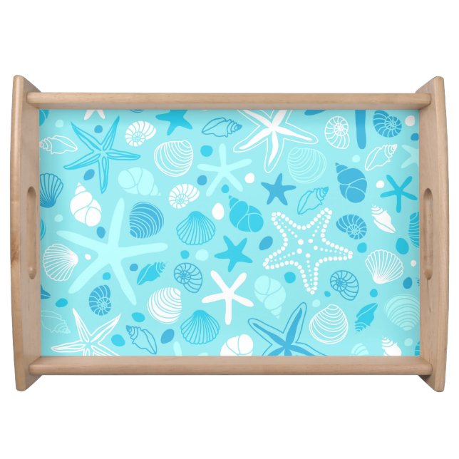 Cute Sea Pattern Serving Tray, Turquoise Decor Tray (Front)