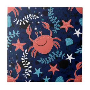 Cute sea pattern with crabs. ceramic tile