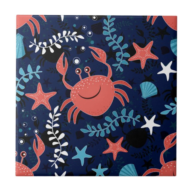 Cute sea pattern with crabs. ceramic tile (Front)