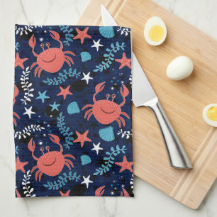 Cute sea pattern with crabs. kitchen towel