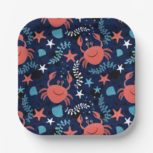 Cute sea pattern with crabs. paper plates (Front)