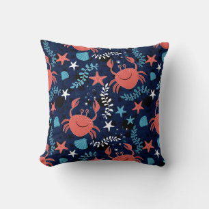 Cute sea pattern with crabs. throw pillow