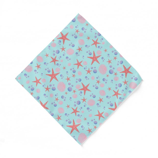 Cute Sea Shell starfish Coastal Summer Ocean Beach Bandana (Front)