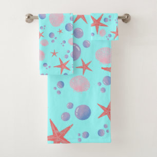 Cute Sea Shell starfish Coastal Summer Ocean Beach Bath Towel Set
