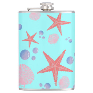 Cute Sea Shell starfish Coastal Summer Ocean Beach Flask