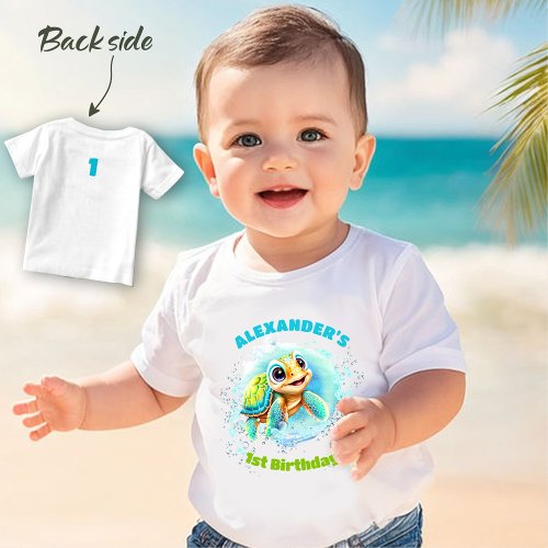 Cute Sea Turtle 1st Birthday Boy Baby T_shirt