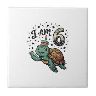 Cute Sea Turtle 6th Birthday Vintage Shirt Design_ Ceramic Tile