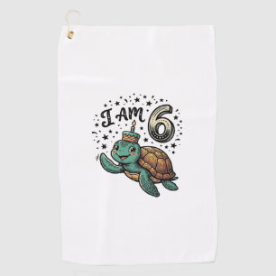Cute Sea Turtle 6th Birthday Vintage Shirt Design_ Golf Towel