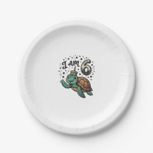 Cute Sea Turtle 6th Birthday Vintage Shirt Design_ Paper Plates