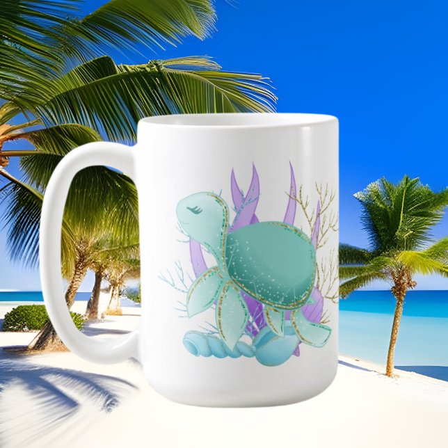 cute sea turtle add monogram coffee mug (Creator Uploaded)