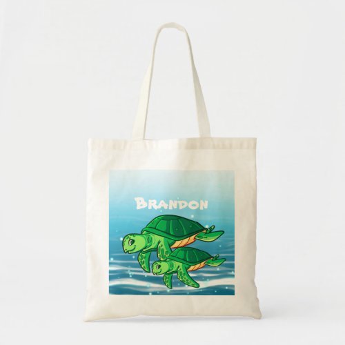 cute sea turtle add name tote bag