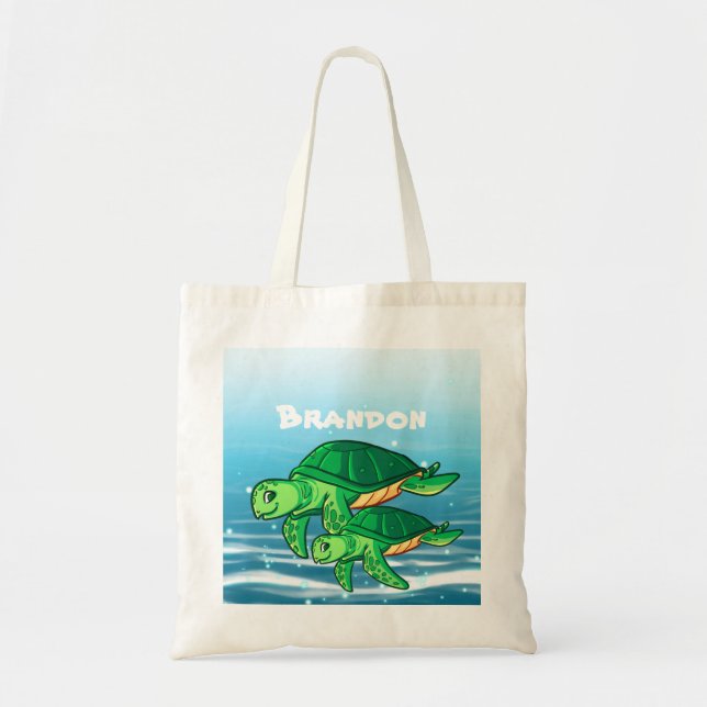 cute sea turtle add name tote bag (Front)