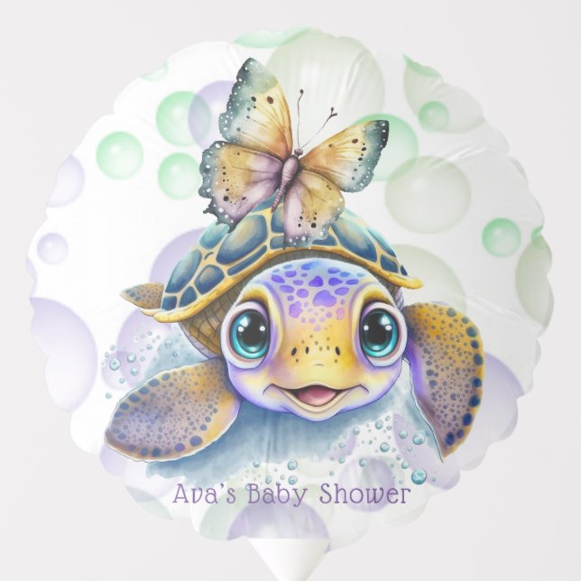 Cute Sea Turtle and a Butterfly Baby Shower Custom Balloon (Front)
