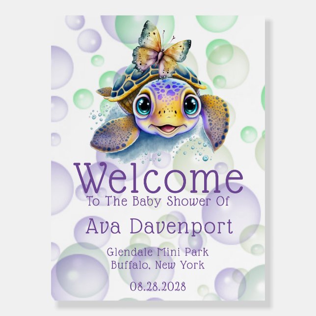 Cute Sea Turtle and a Butterfly Welcome Sign (Front)