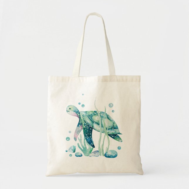 Cute sea turtle and corals composition tote bag (Front)