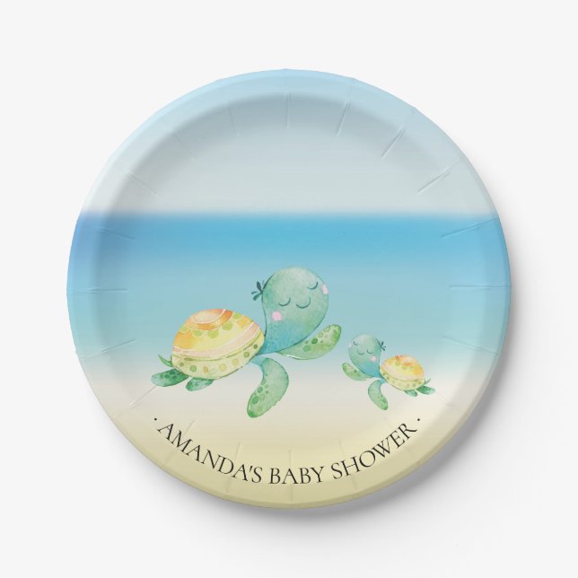 Cute Sea Turtle Baby Shower 7" Plate (Front)