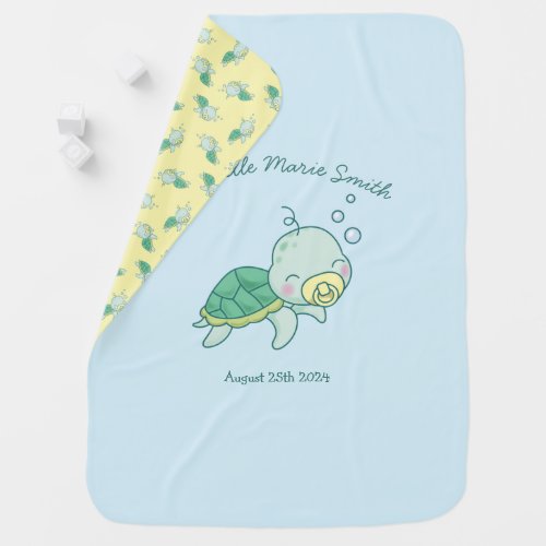 Cute Sea Turtle Baby Shower Kawaii Baby Blanket
