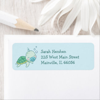 Cute Sea Turtle Baby Shower Kawaii Blue Boy Label