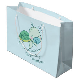 Cute Sea Turtle Baby Shower Kawaii Blue Boy Large Gift Bag