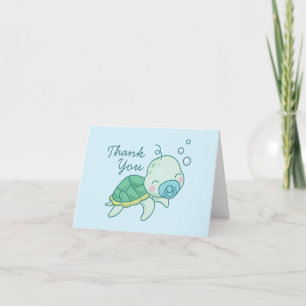 Cute Sea Turtle Baby Shower Kawaii Blue Boy Letterpress Thank You Card