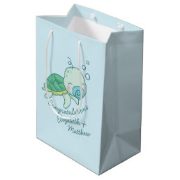 Cute Sea Turtle Baby Shower Kawaii Blue Boy Medium Gift Bag