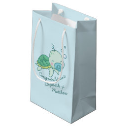 Cute Sea Turtle Baby Shower Kawaii Blue Boy Small Gift Bag