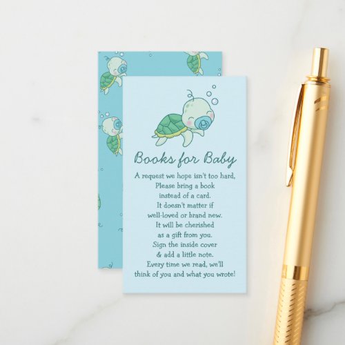 Cute Sea Turtle Baby Shower Kawaii Book Blue Boy Enclosure Card