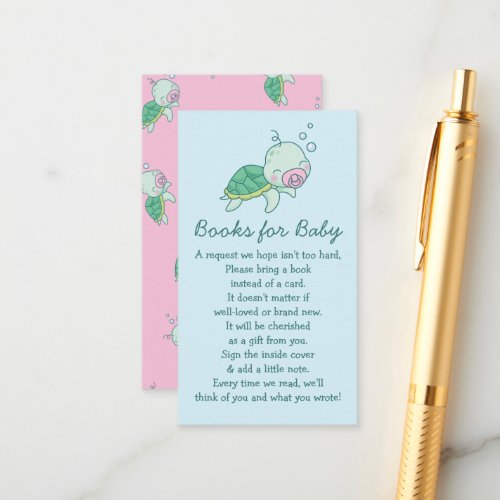 Cute Sea Turtle Baby Shower Kawaii Book Pink Girl Enclosure Card
