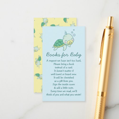 Cute Sea Turtle Baby Shower Kawaii Books for Baby Enclosure Card