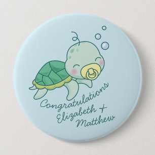 Cute Sea Turtle Baby Shower Kawaii Button