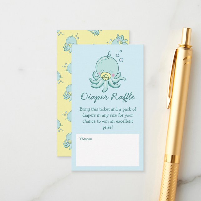Cute Sea Turtle Baby Shower Kawaii Diaper Raffle Enclosure Card (Front/Back In Situ)
