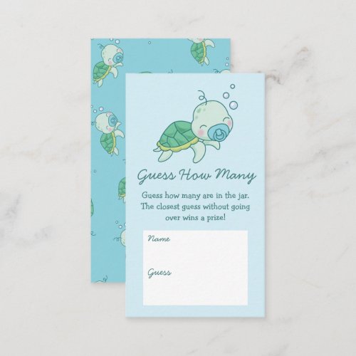 Cute Sea Turtle Baby Shower Kawaii Guess How Many  Enclosure Card