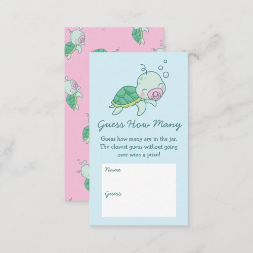 Cute Sea Turtle Baby Shower Kawaii Guess How Many  Enclosure Card