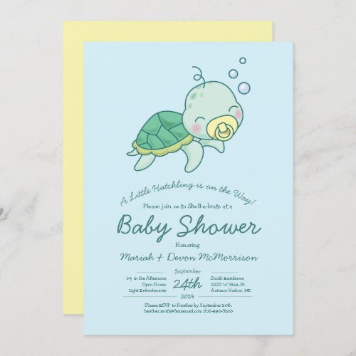 Cute Sea Turtle Baby Shower Kawaii Invitation