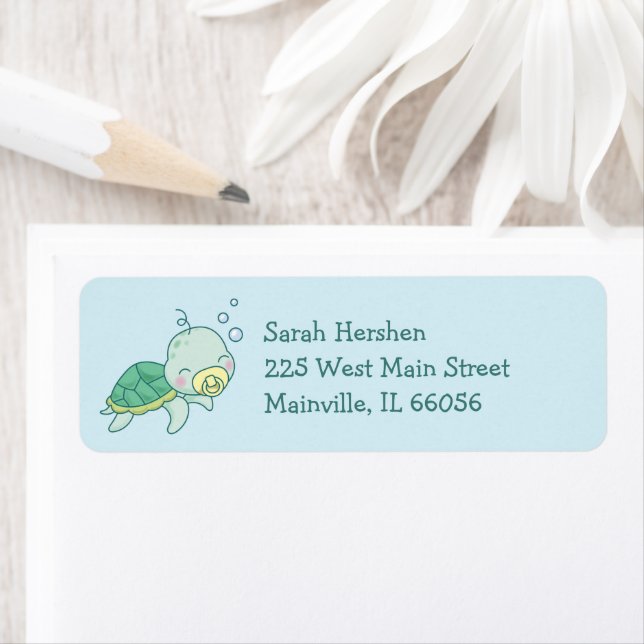 Cute Sea Turtle Baby Shower Kawaii Label (Insitu)