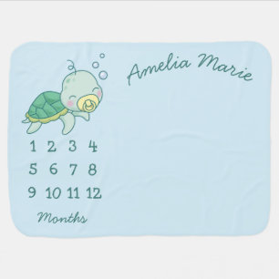 Cute Sea Turtle Baby Shower Kawaii Milestone Blanket