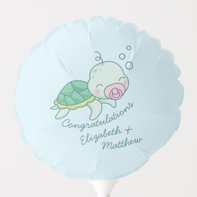 Cute Sea Turtle Baby Shower Kawaii Pink Girl Balloon (Front)