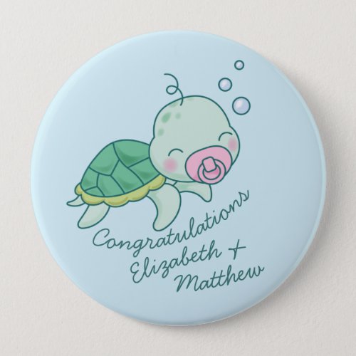 Cute Sea Turtle Baby Shower Kawaii Pink Girl Button