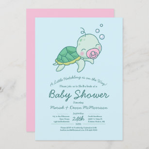 Cute Sea Turtle Baby Shower Kawaii Pink Girl Invitation