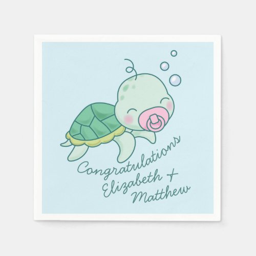 Cute Sea Turtle Baby Shower Kawaii Pink Girl Napkins