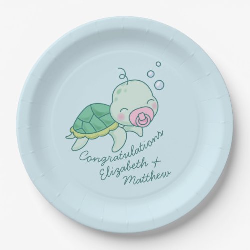 Cute Sea Turtle Baby Shower Kawaii Pink Girl Paper Plates