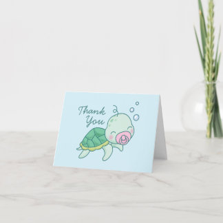 Cute Sea Turtle Baby Shower Kawaii Pink Girl Thank You Card